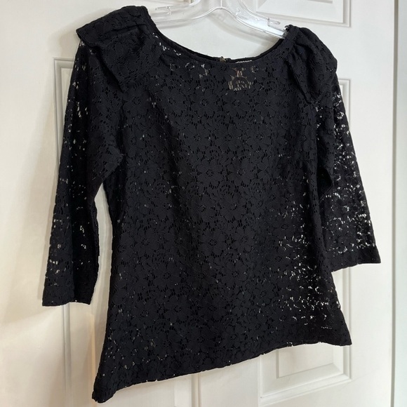 Pins & Needles Anthropologie Allover Lace Semi-sheer Puff Shoulder Top S Black - Picture 4 of 16